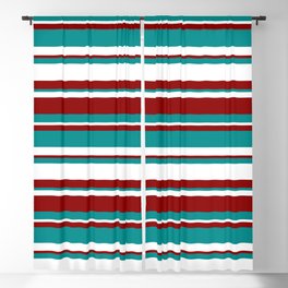 [ Thumbnail: Dark Red, Dark Cyan, and White Colored Striped Pattern Blackout Curtain ]