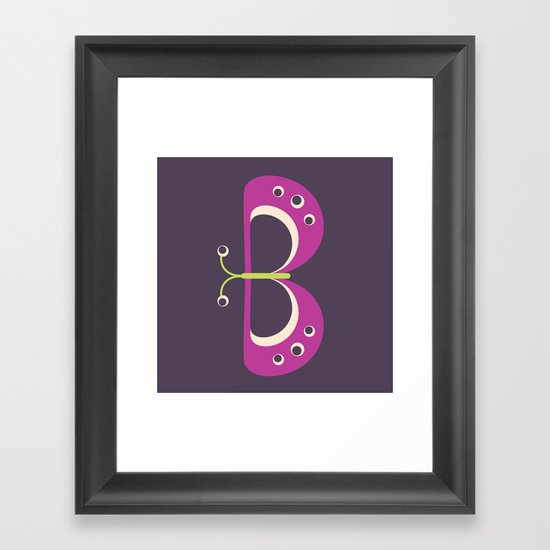 Letter B // Animal Alphabet // Butterfly Monogram Framed Art Print