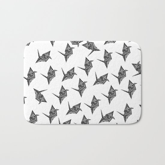 Paper Crane Bird Origami Doodle Bath Mat