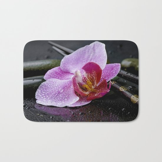 Pink orchid zen black still life Asia Bath Mat