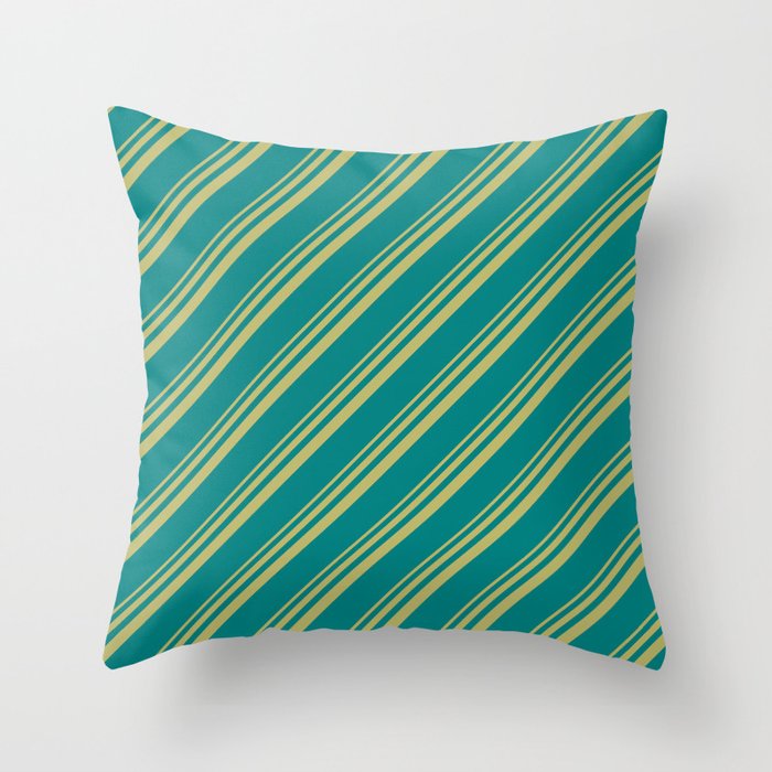 Dark Khaki and Teal Colored Stripes/Lines Pattern Throw Pillow