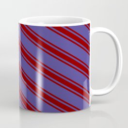 [ Thumbnail: Dark Slate Blue & Maroon Colored Striped Pattern Coffee Mug ]