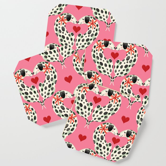 Dalmatians in Love Dogs & Hearts Pattern Coaster