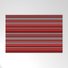 [ Thumbnail: Red, Maroon, and Gray Colored Stripes Pattern Welcome Mat ]