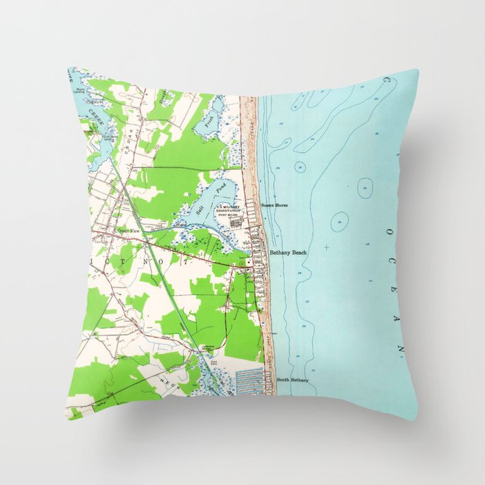 Vintage Map of Bethany Beach Delaware (1954) Throw Pillow