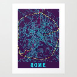 Rome Neon City Map, Rome Minimalist City Map Art Print