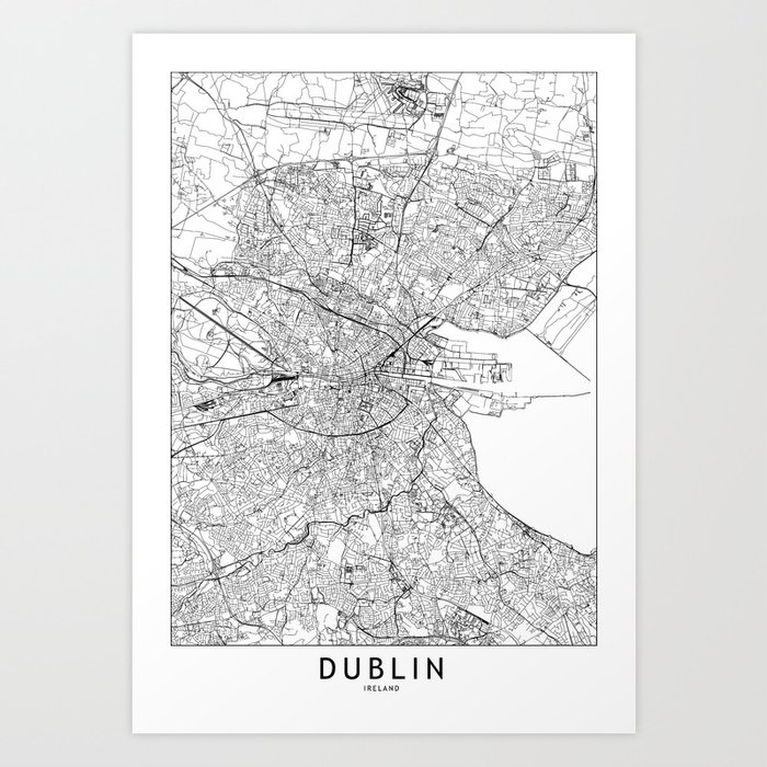 Dublin White Map Art Print