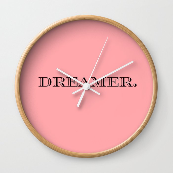 Dreamer - Rose Typography Motivational Positive Quote Decor Design Wall Clock