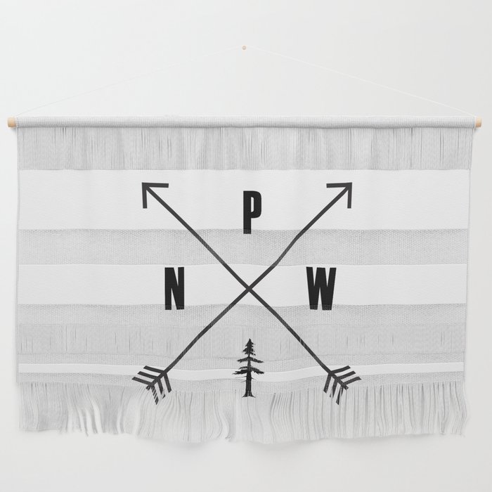 PNW Pacific Northwest Compass - Black and White Forest Wall Hanging