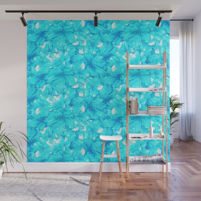 vaporwave blue ice floral azalea flowering flower bouquet pattern Wall Mural