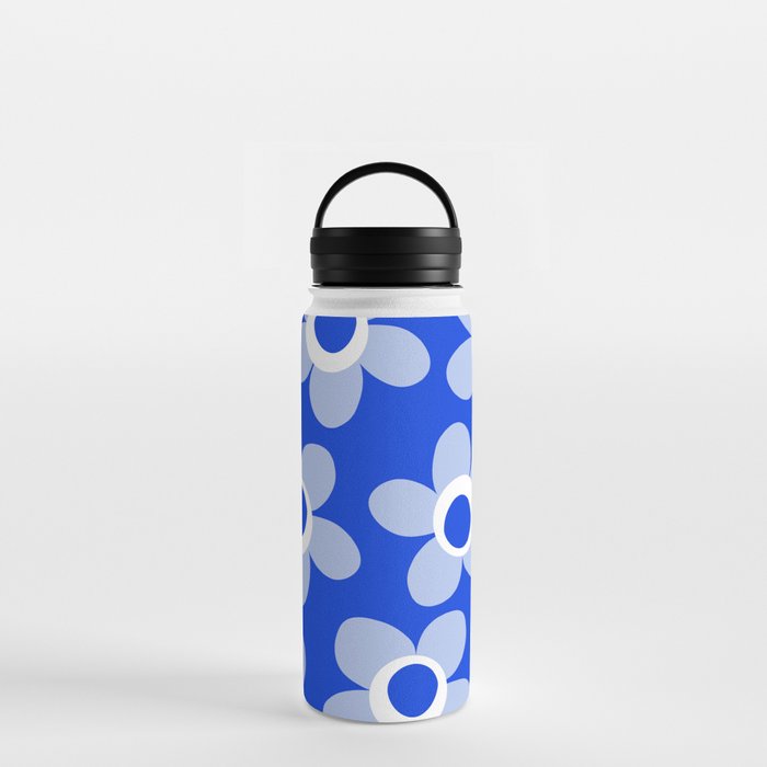 Blue Maisie Flowers Cheerful Floral Pattern in Royal Blue and Light Blue Water Bottle