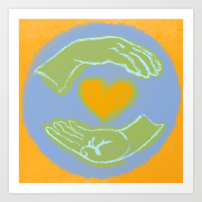 Heart in Hands, Yellow Digital Screenprint, Center Love in Our Communities Art Print