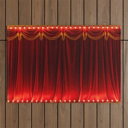 Theater red curtain and neon lamp around border Outdoor Rug