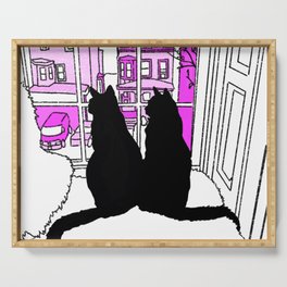 Window Cats Silhouette Hot Pink Serving Tray