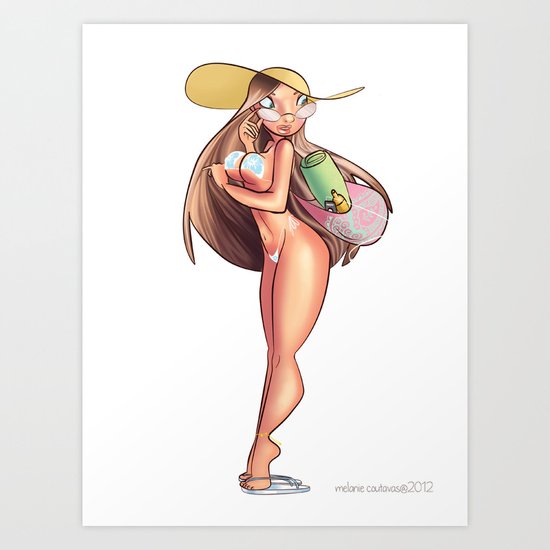 Beach Babe Black and White Art Print