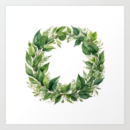 Floral wreath of green leaves Art Print
