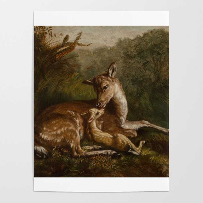 Deer & Fawn Art Poster