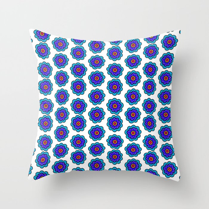 Simple Blue Flowers with Polka Dots on White Throw Pillow
