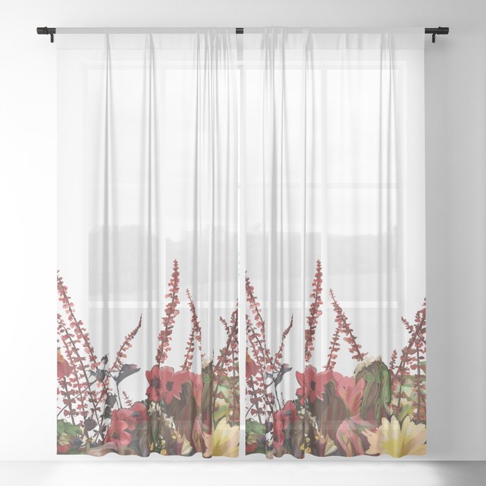 Flowers.  Sheer Curtain