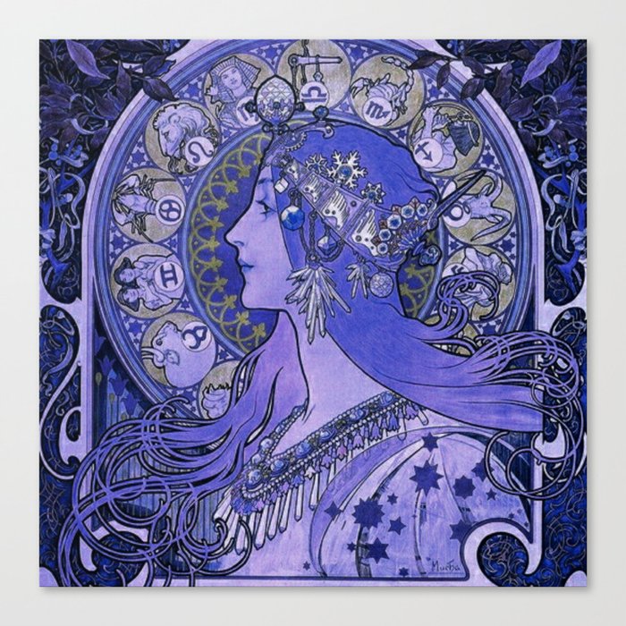 Alphonse Mucha zodiac, Blue  Canvas Print