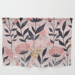 Spring Cozy Pink Flowers with Dark Green Leaves Wall Hanging