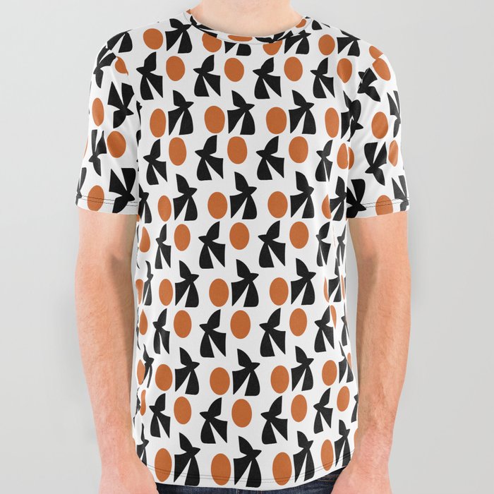 Crow and Raven Blackbirds and Orange Suns All Over Graphic Tee