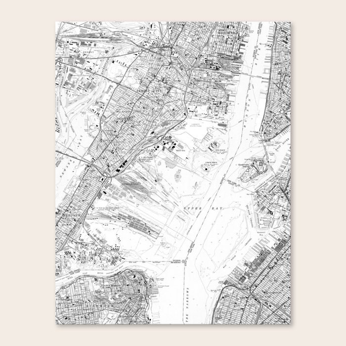 Vintage Map of Jersey City NJ (1967) BW Canvas Print by BravuraMedia