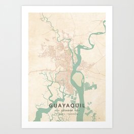 Guayaquil, Ecuador - Vintage Map Art Print