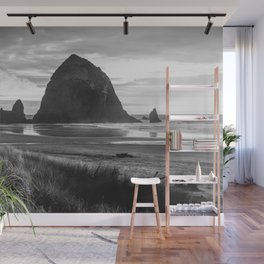 Cannon Beach Sunset - Black and White Nature Photography Wall Mural