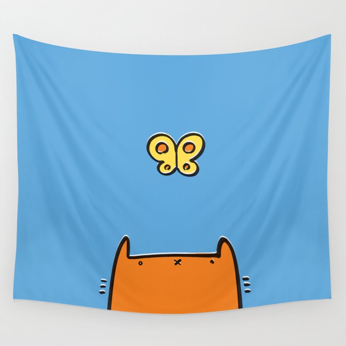 Butterfly and a cat Wall Tapestry