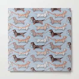 Origami Dachshunds sausage dogs // pale blue background Metal Print | Blue, Digital, Teckel, Animal, Graphicdesign, Docile, Friends, Smallanimal, Sausagedogs, Basset 