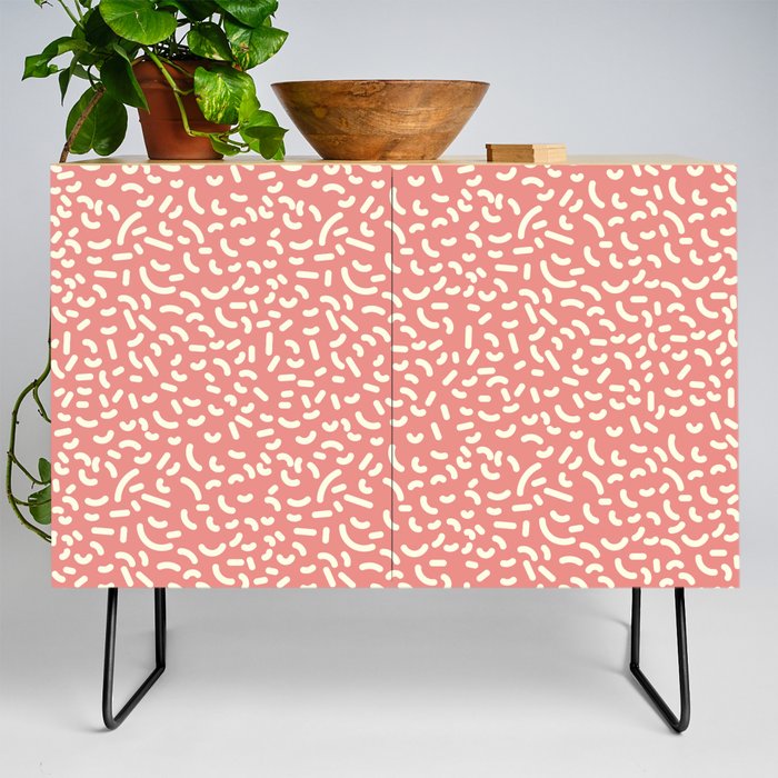 Retro Memphis Style Pattern in Pink and Cream Credenza