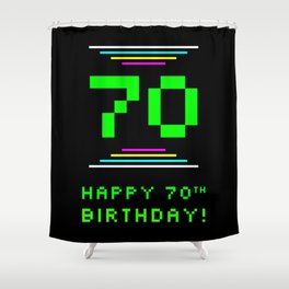 [ Thumbnail: 70th Birthday - Nerdy Geeky Pixelated 8-Bit Computing Graphics Inspired Look Shower Curtain ]