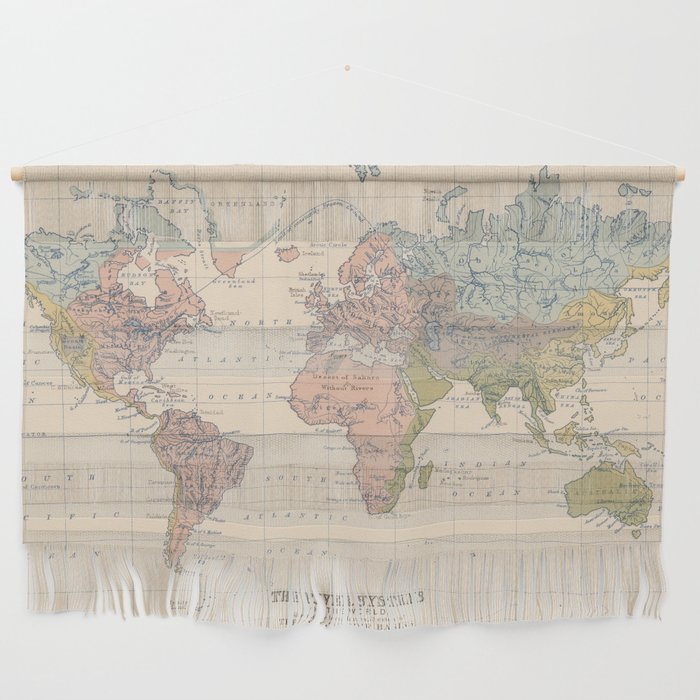 Vintage River Systems World Map (1852) Wall Hanging