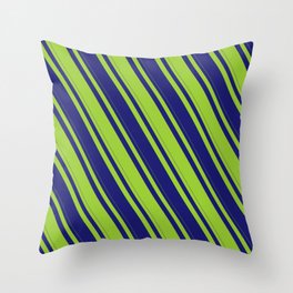 [ Thumbnail: Midnight Blue & Green Colored Lines Pattern Throw Pillow ]
