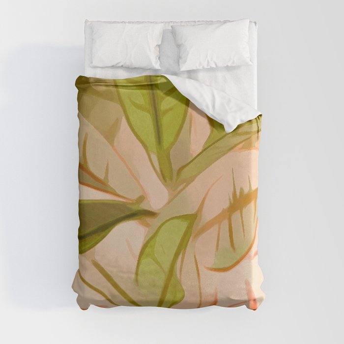 Modern Abstract Botanical Green Peach Duvet Cover