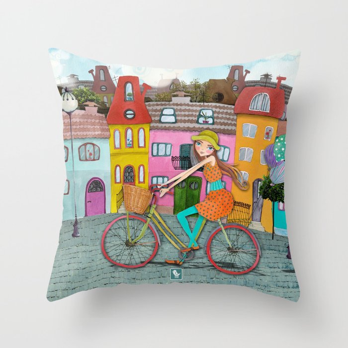 Bicycle and Balloons Throw Pillow