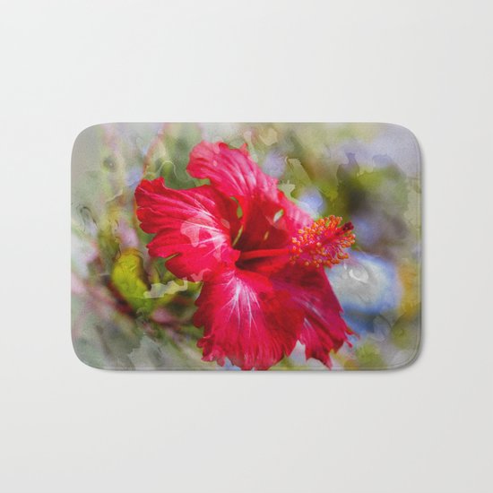 Red Hibiscus Bath Mat