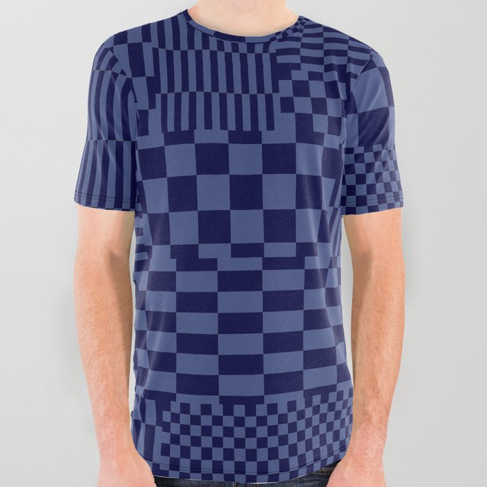 Glitchy Checkers // Navy Blue All Over Graphic Tee