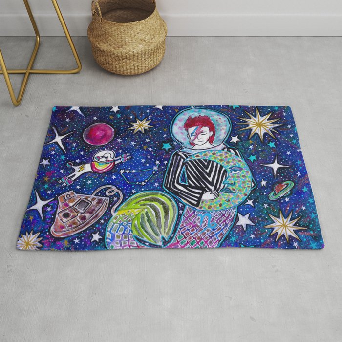 Cosmic Starman with Poodle and Spaceship Rug