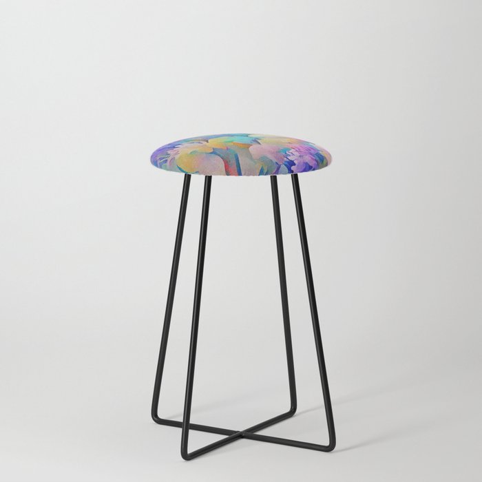 Pastel Color Flowers Watercolor Abstract Painting #3 Counter Stool