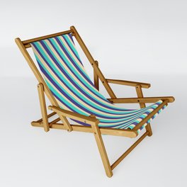 [ Thumbnail: Beige, Turquoise & Dark Slate Blue Colored Lined Pattern Sling Chair ]
