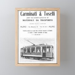 Old Italian Retro Vintage Advertising Lithograph Milano Tram Bus Line Framed Mini Art Print