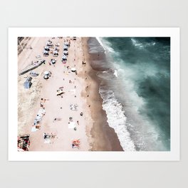 People On Beach, Aerial Drone Photography Art Print, Summer Waves Photography, Ocean Wall Art Print, Sea Art Print Art Print