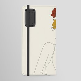 Colorful Thoughts Minimal Line Art Woman with Flowers Android Wallet Case