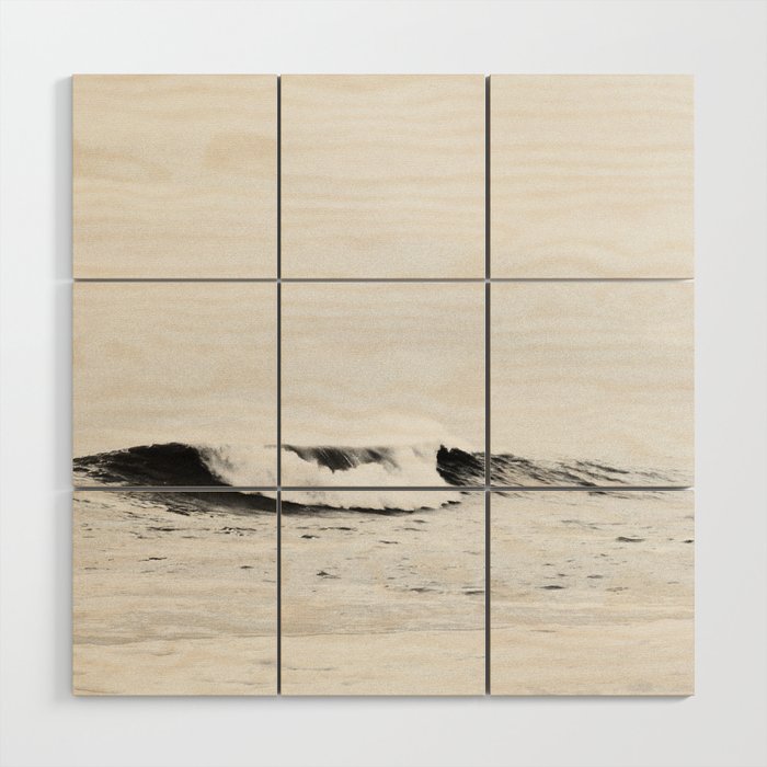 Minimalist Black and White Ocean Wave Photograph Wood Wall Art