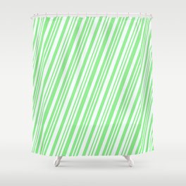 [ Thumbnail: Mint Cream & Light Green Colored Striped Pattern Shower Curtain ]