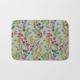 Hummingbirds and Bees {Duck Egg} Bath Mat | Antique, Hummingbirds, Bee, Prettybirds, Vintage, Bees, Beegarden, Pollination, Chinoiserie, Colorful 