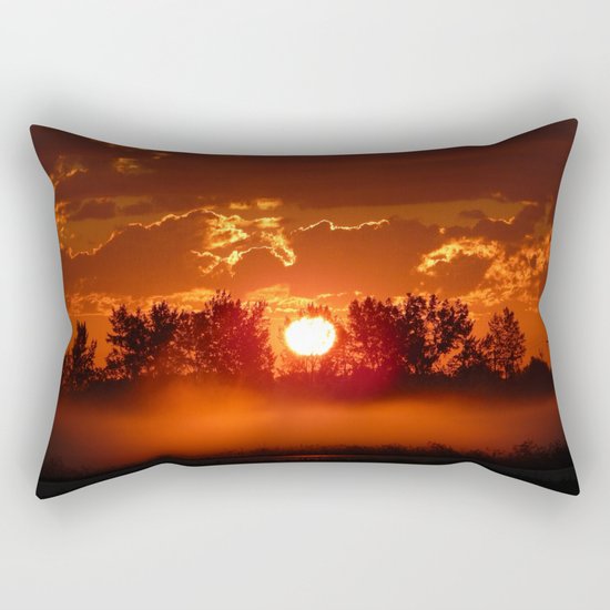 Flaming Horses over the Foggy Sunrise Rectangular Pillow