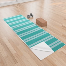 [ Thumbnail: Powder Blue and Light Sea Green Colored Lined/Striped Pattern Yoga Towel ]